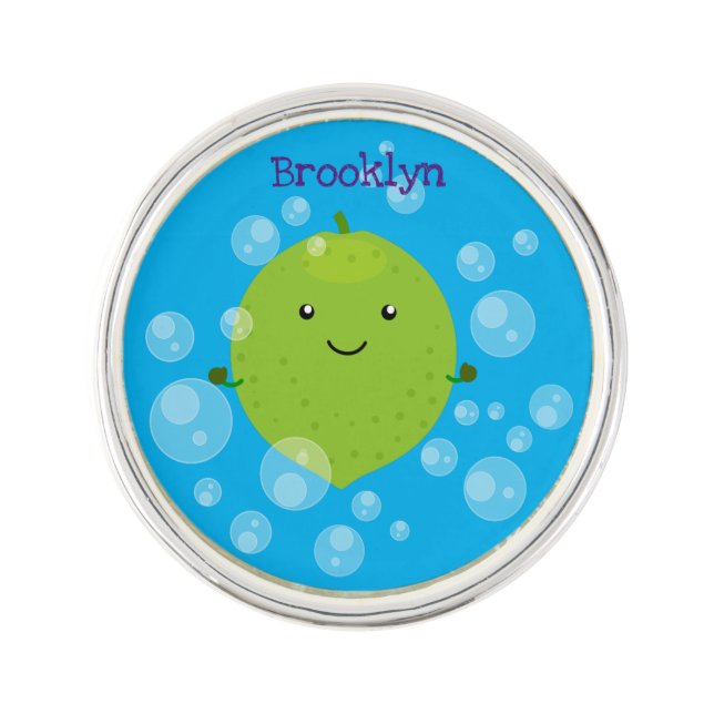 Cute green lime bubbles cartoon illustration lapel pin (Front)