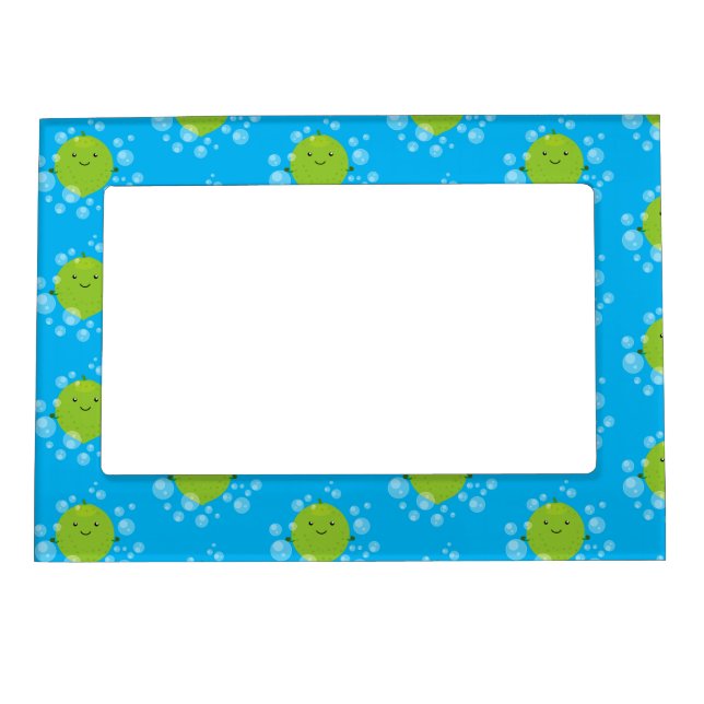 Cute green lime bubbles cartoon illustration magnetic frame (Front)