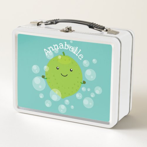 Cute green lime bubbles cartoon illustration metal lunch box