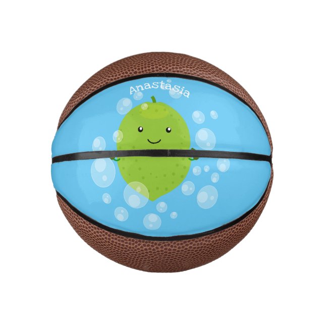 Cute green lime bubbles cartoon illustration mini basketball (Front)