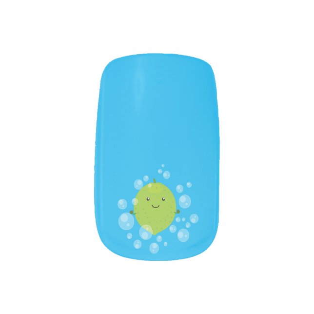 Cute green lime bubbles cartoon illustration minx nail art (Left Thumb)