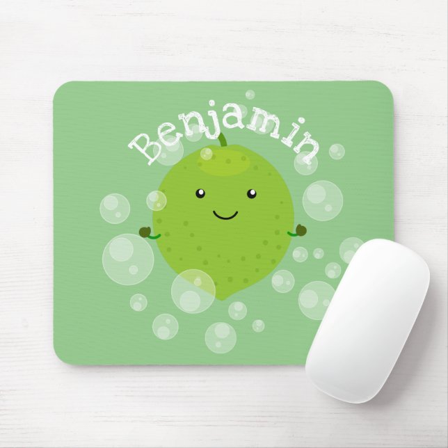 Cute green lime bubbles cartoon illustration mouse pad (With Mouse)