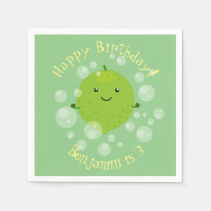 Cute green lime bubbles cartoon illustration napkins