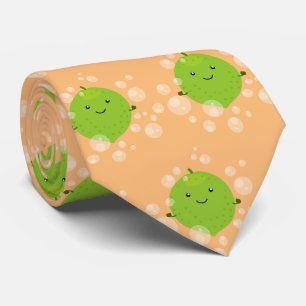 Cute green lime bubbles cartoon illustration neck tie