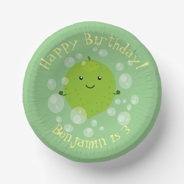 Cute green lime bubbles cartoon illustration paper bowls (Front)