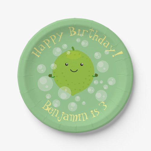 Cute green lime bubbles cartoon illustration paper plates