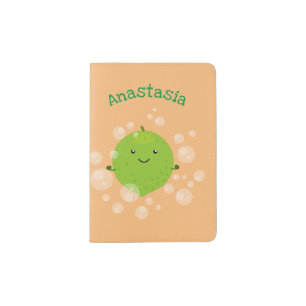 Cute green lime bubbles cartoon illustration passport holder