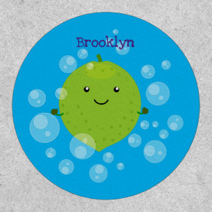 Cute green lime bubbles cartoon illustration patch