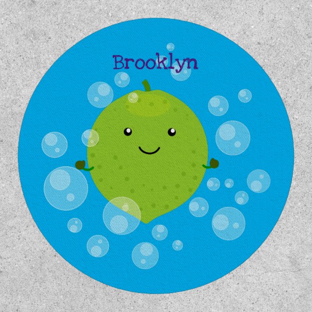 Cute green lime bubbles cartoon illustration patch (Front)