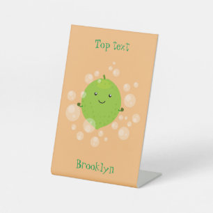 Cute green lime bubbles cartoon illustration pedestal sign