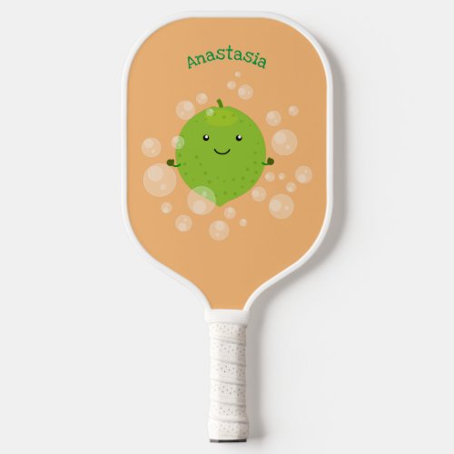 Cute green lime bubbles cartoon illustration pickleball paddle