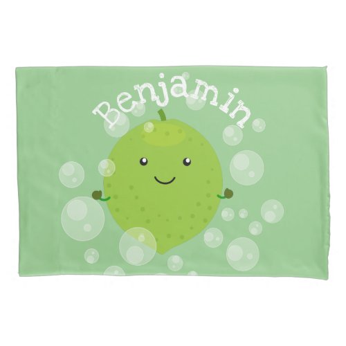 Cute green lime bubbles cartoon illustration pillow case