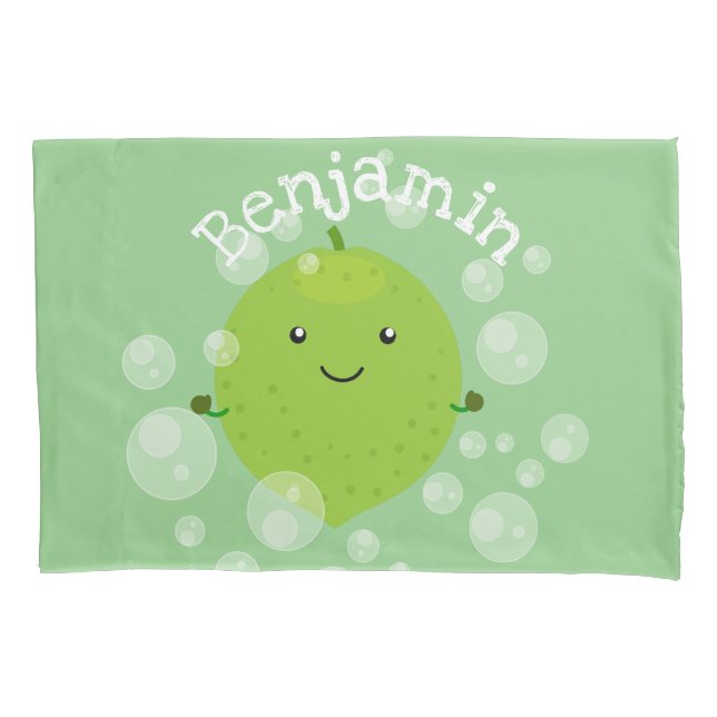 Cute green lime bubbles cartoon illustration pillow case (Front)