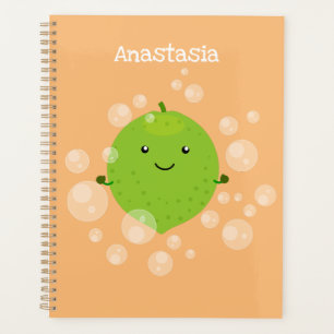 Cute green lime bubbles cartoon illustration planner