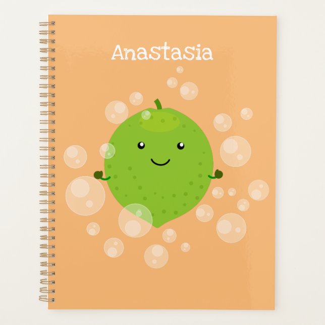 Cute green lime bubbles cartoon illustration planner (Front)