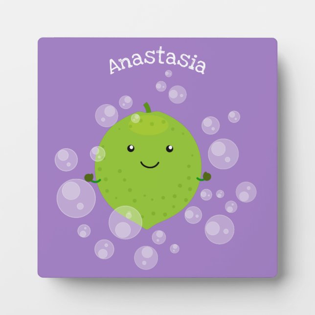 Cute green lime bubbles cartoon illustration plaque (Front)