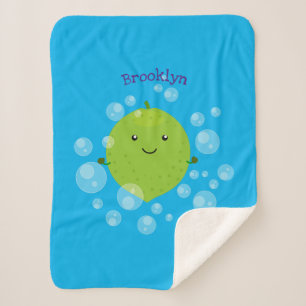 Cute green lime bubbles cartoon illustration sherpa blanket