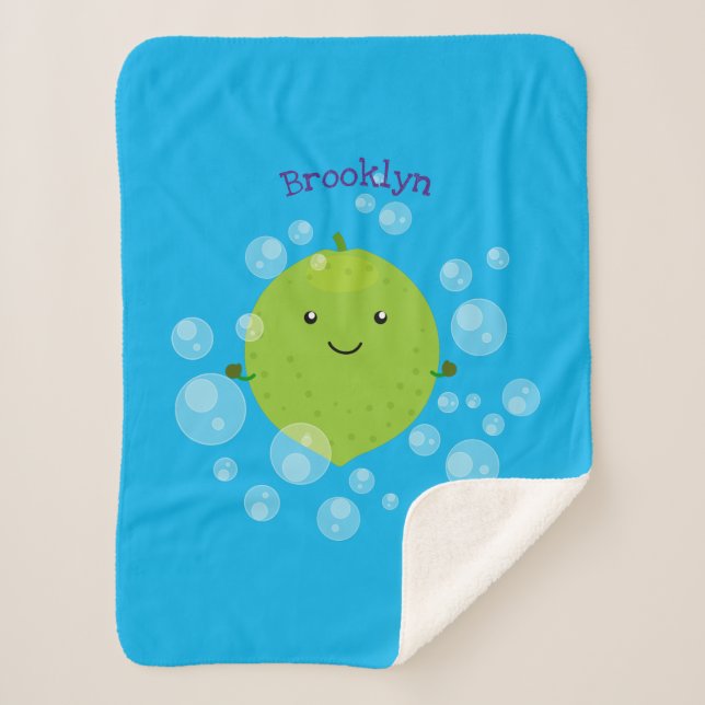 Cute green lime bubbles cartoon illustration  sherpa blanket (Front)