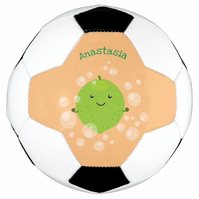 Cute green lime bubbles cartoon illustration soccer ball (Front)