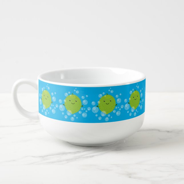 Cute green lime bubbles cartoon illustration soup mug (Right)
