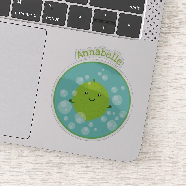 Cute green lime bubbles cartoon illustration sticker (Detail)