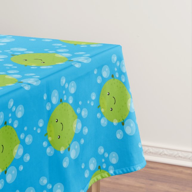 Cute green lime bubbles cartoon illustration tablecloth (In Situ)