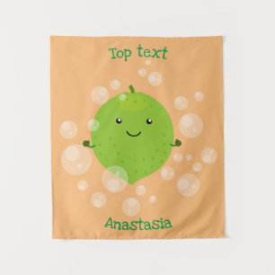 Cute green lime bubbles cartoon illustration tapestry