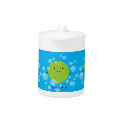 Cute green lime bubbles cartoon illustration teapot