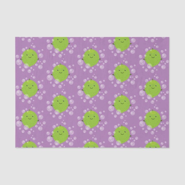 Cute green lime bubbles cartoon illustration tissue paper (Front)