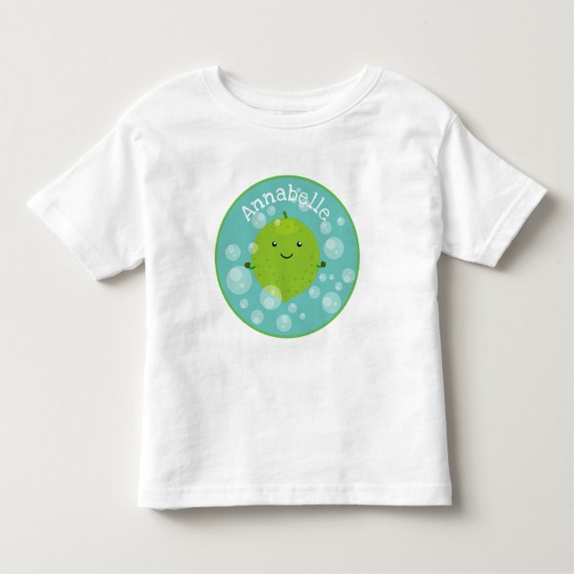 Cute green lime bubbles cartoon illustration toddler t-shirt (Front)