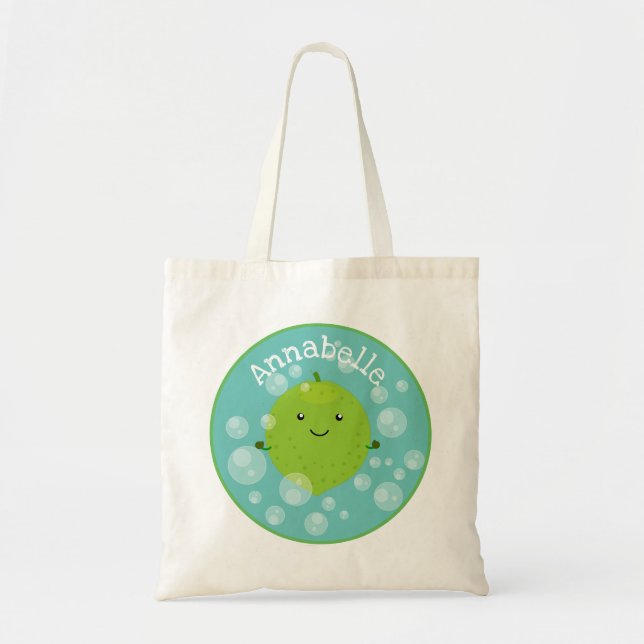 Cute green lime bubbles cartoon illustration tote bag (Front)