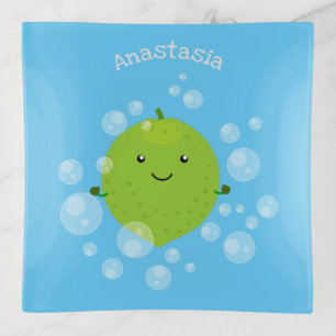 Cute green lime bubbles cartoon illustration trinket tray