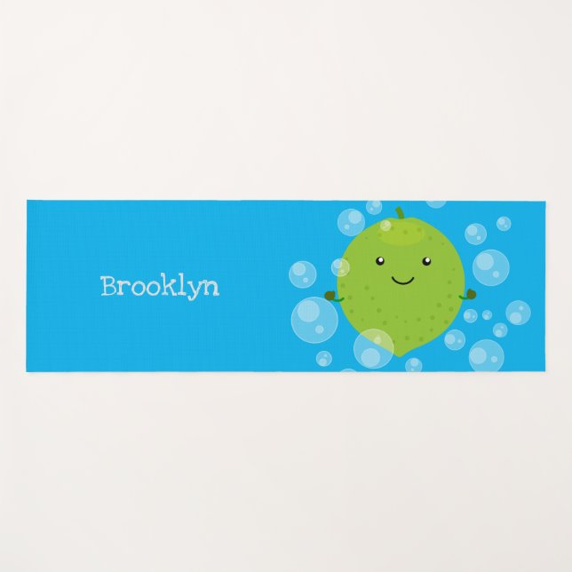 Cute green lime bubbles cartoon illustration yoga mat (Front (Horizontal))