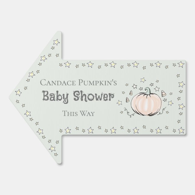 Cute Green Little Pumpkin Baby Shower Arrow Sign (Front)