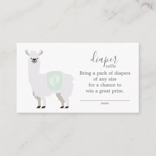 Cute Green Llama Diaper Raffle Ticket Baby Shower Enclosure Card