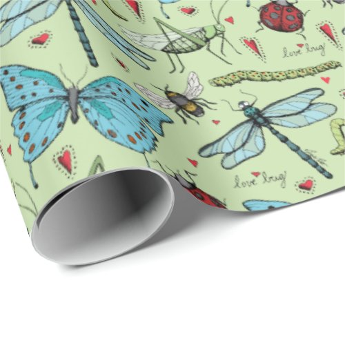 Cute Green Love Bug Insects for Bug Lovers  Wrapping Paper