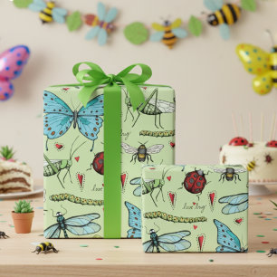 Cute Green Love Bug Insects for Bug Lovers Wrapping Paper