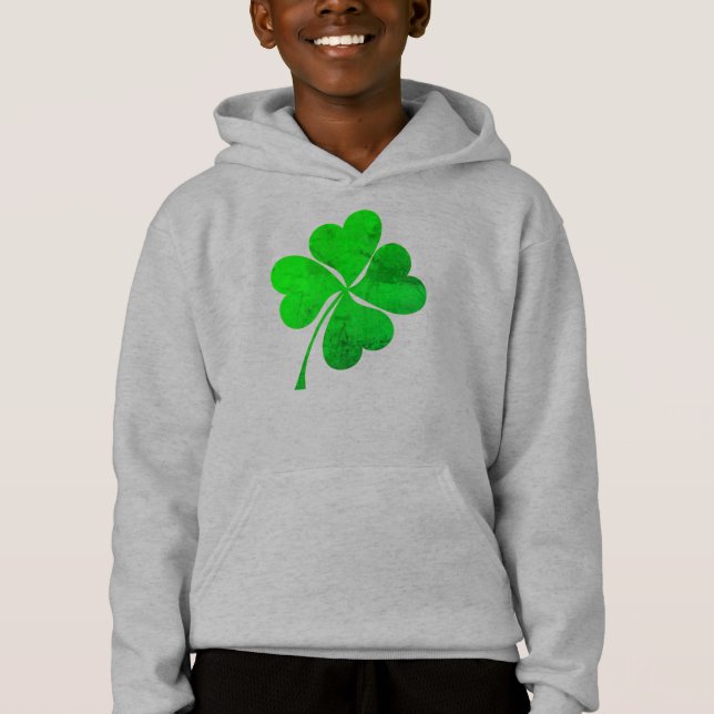 Cute Green Lucky 4 leaves Clover St. Patrick's Day Hoodie (Front)