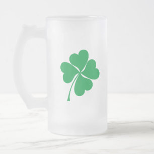 Cute Green Lucky 4 leaves heart Clover shamrock Frosted Glass Beer Mug