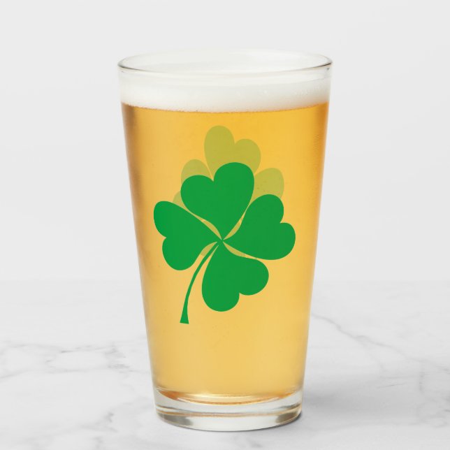 Cute Green Lucky 4 leaves heart Clover shamrock Glass (Front Filled)