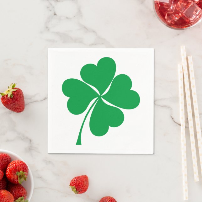 Cute Green Lucky 4 leaves heart Clover shamrock Napkins (Insitu)