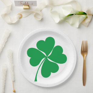 Cute Green Lucky 4 leaves heart Clover shamrock Paper Plates