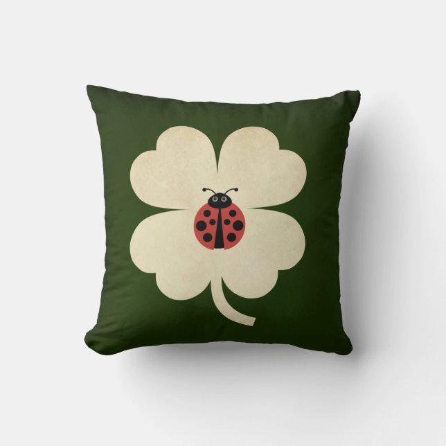 Cute Green Lucky Ladybug Shamrock Throw Pillow (Front)