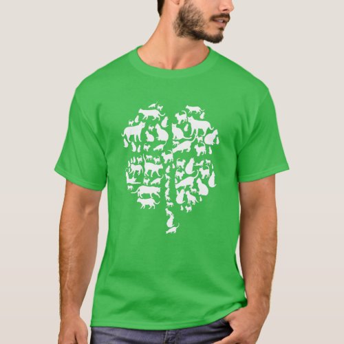 Cute Green Lucky Shamrock Clover Cat Lover St Pat T_Shirt