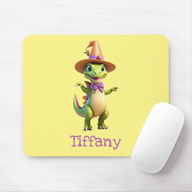 Cute green magician dinosaur mouse pad (With Mouse)