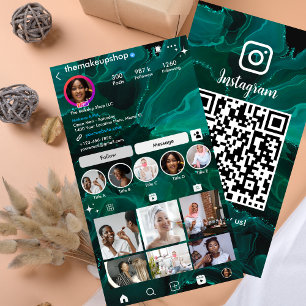 Cute Green Marble   QR Business Card