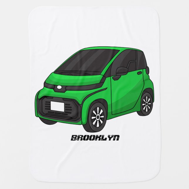 Cute green micro sized car baby blanket (Front)