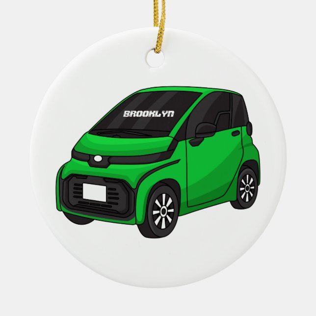 Cute green micro sized car ceramic ornament (Front)