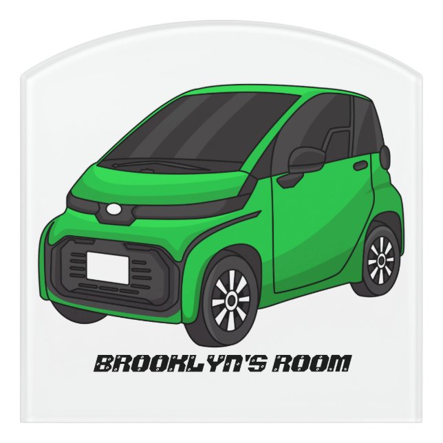 Cute green micro sized car  door sign (Contour Front)