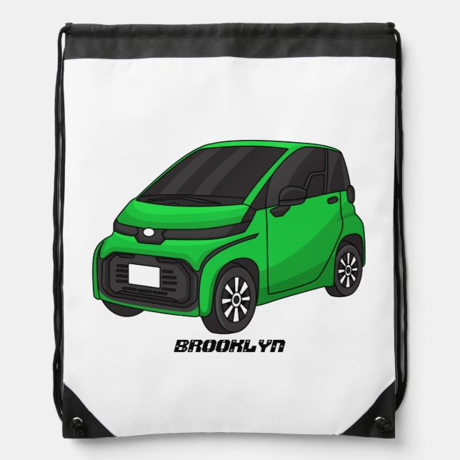 Cute green micro sized car drawstring bag (Front)